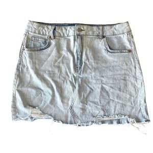 Distressed denim mini skirt, size 16